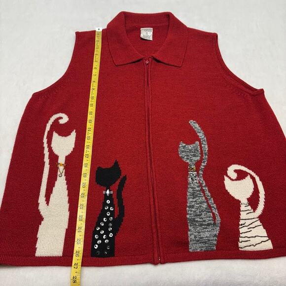 Allison Daley Embellished Cats Knit Red Sweater Vest Womens Plus Size 3X - Picture 9 of 11